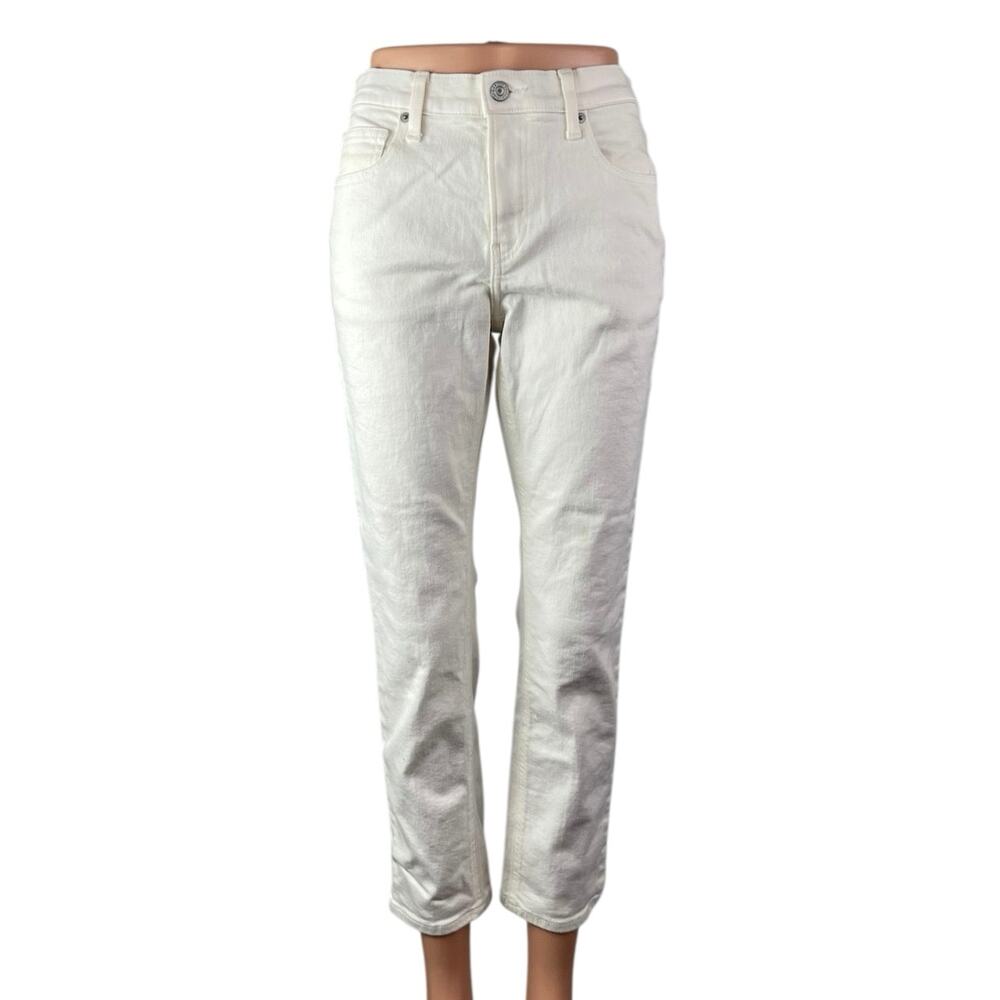 Uniqlo Women's White Mid Rise Straight Tapered Ankle Denim Jeans Pants Size 25